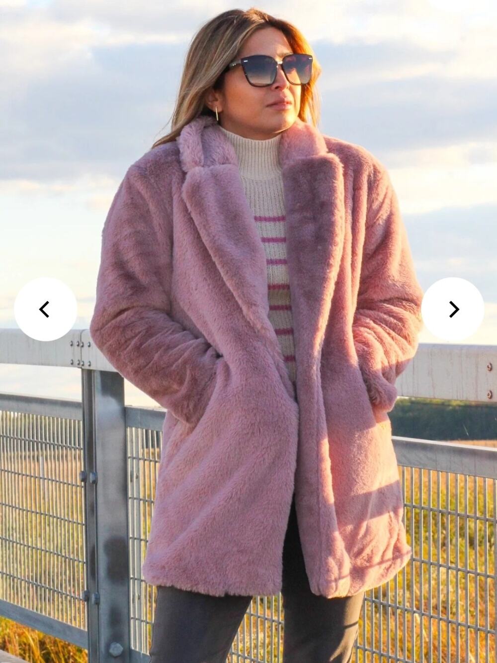 Lush Faux Fur Coat Pink Mauve M Collared Soft Fuzzy Jacket Preppy Teddy Fall